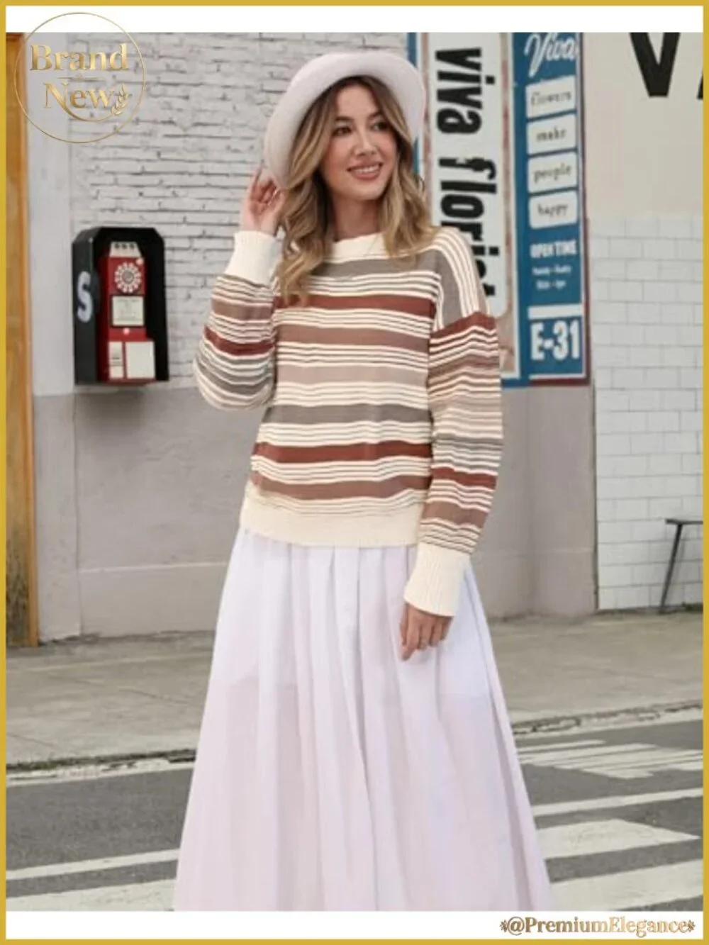 Womens Oversized Striped Pullover Sweater Long Sleeve Crew Neck Winter Knit Top